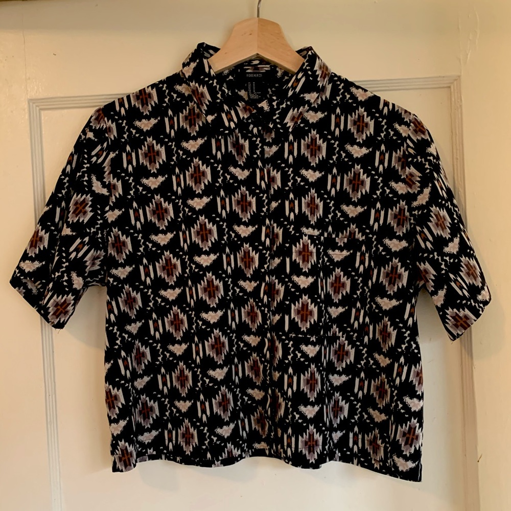 Patterned Button-Up Crop Top